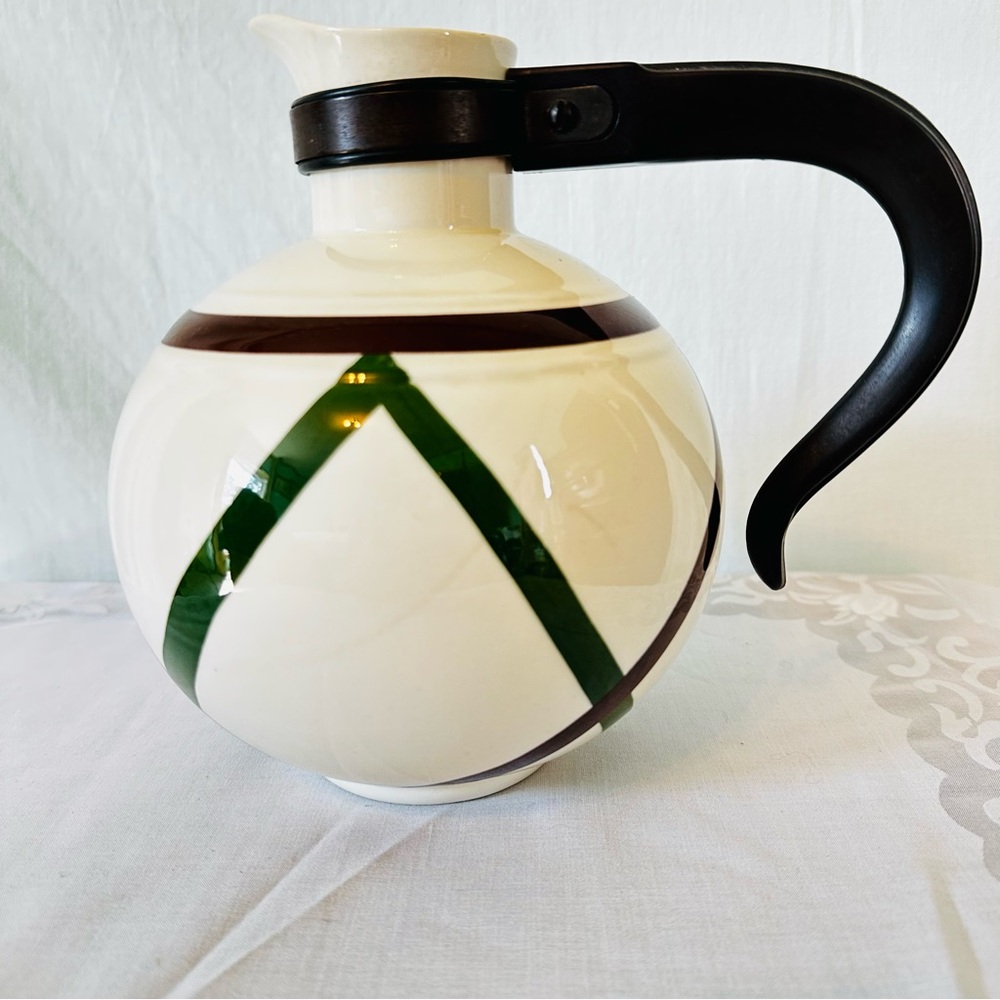 Vernonware Bel-Air Hand Painted Carafe Under Glaze Green Brown U.S.A. No Lid